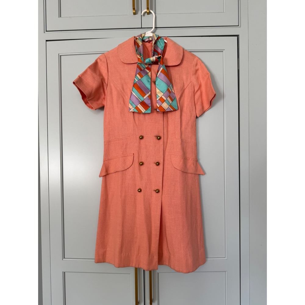 Vintage Sears Roebuck‎ creamsickle Double Breasted Dress silk 60s 70s retro MCM
